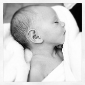Baby Sawyer picture in b&w