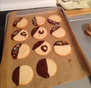 Add some flair by dipping in chocolate and adding lil' ones initials if you don't have a heart shaped cookie cutter!